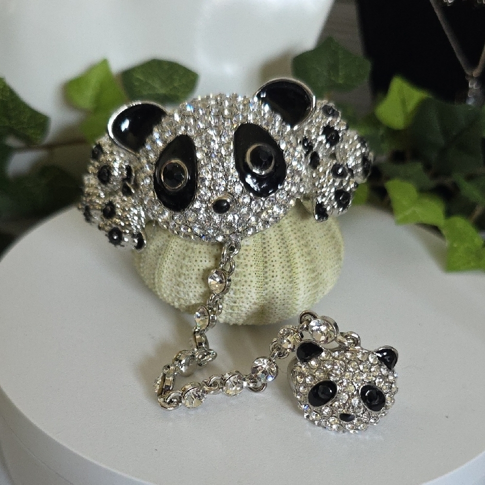 Statement Panda Bear Bracelet With Attached Ring … - image 2